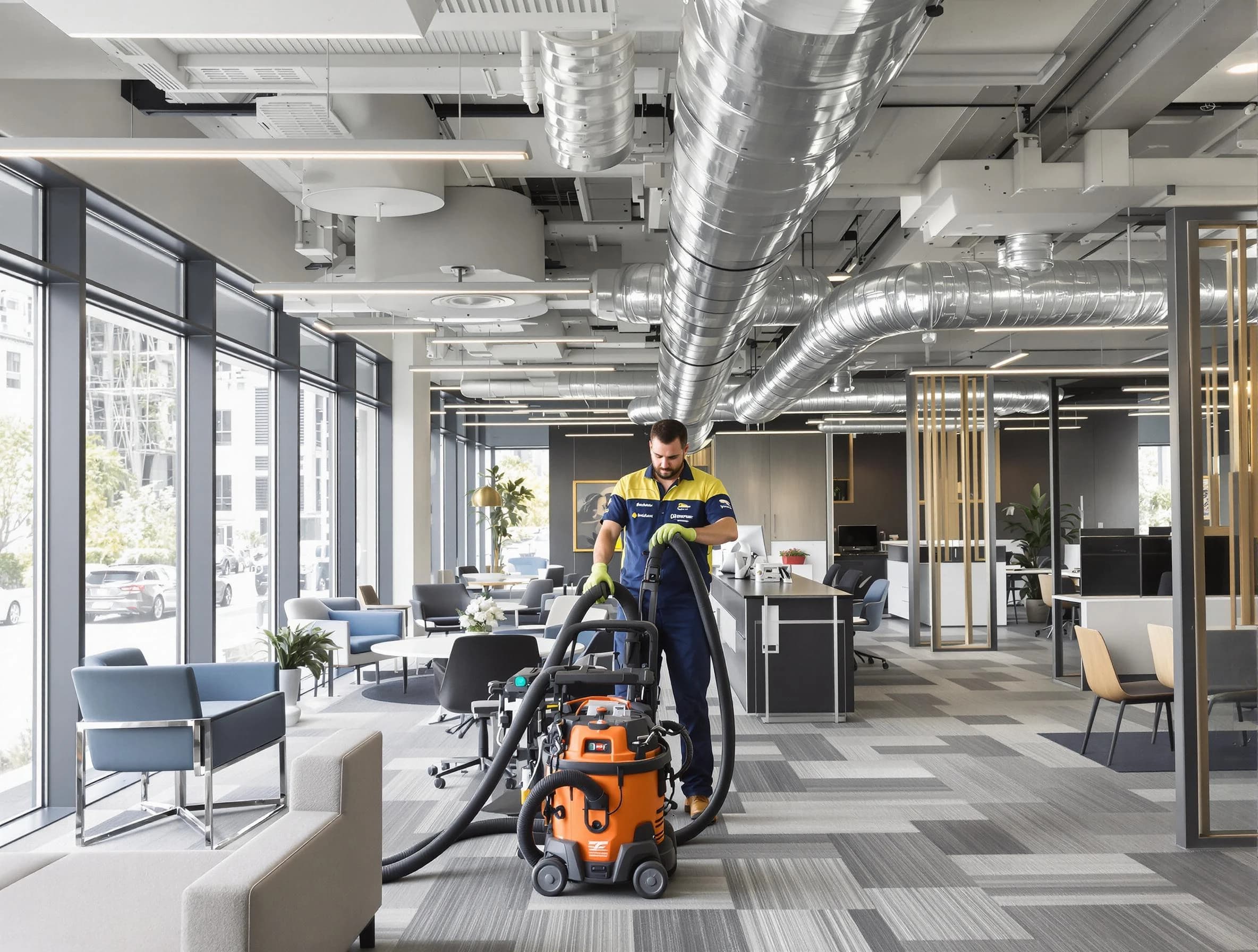 Thornton Air Duct Cleaning team performing thorough commercial duct cleaning at a Thornton business center