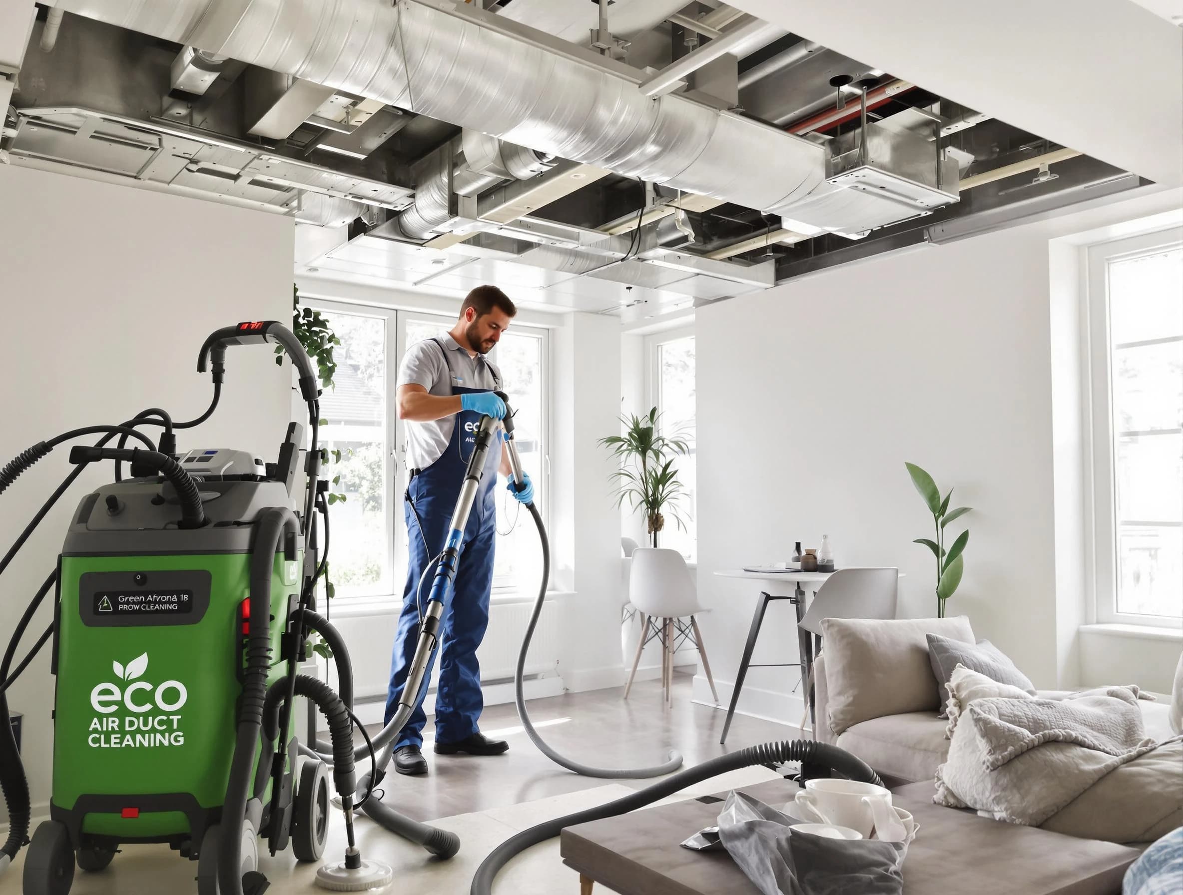 Thornton Air Duct Cleaning technician performing eco-friendly duct cleaning using sustainable methods in Thornton
