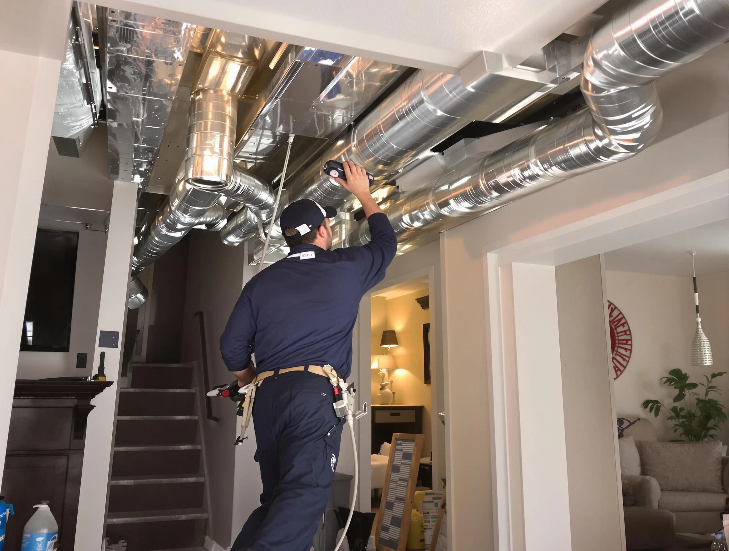 Thornton Air Duct Cleaning expert performing specialized duct cleaning in a mobile home in Thornton